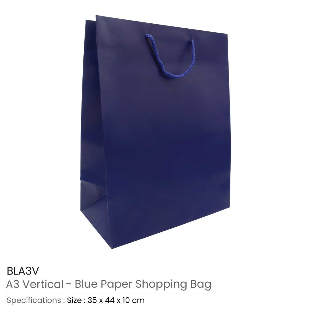 A3 Vertical Blue Paper Shopping Bags