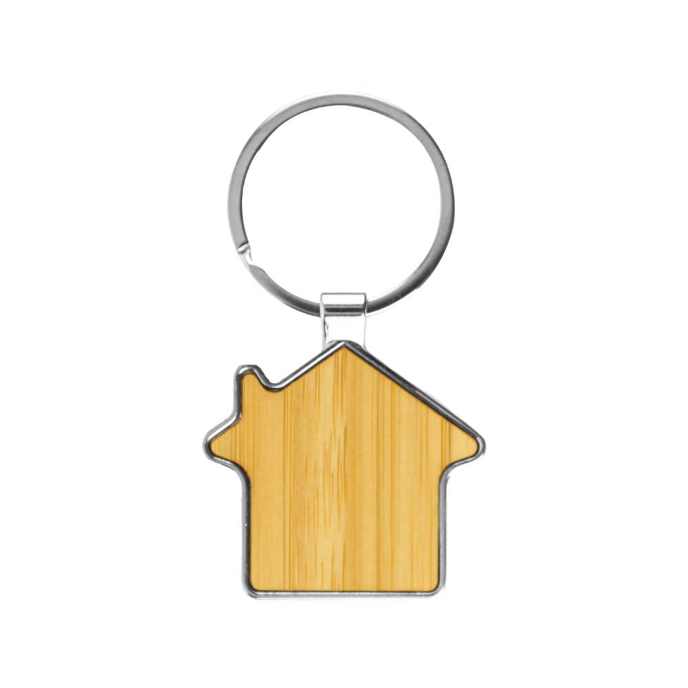 Bamboo & Metal Keychain House Shaped