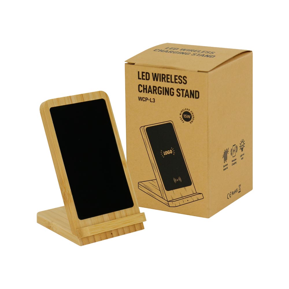 Bamboo Fast Wireless Charger Stand 15W with LED Logo