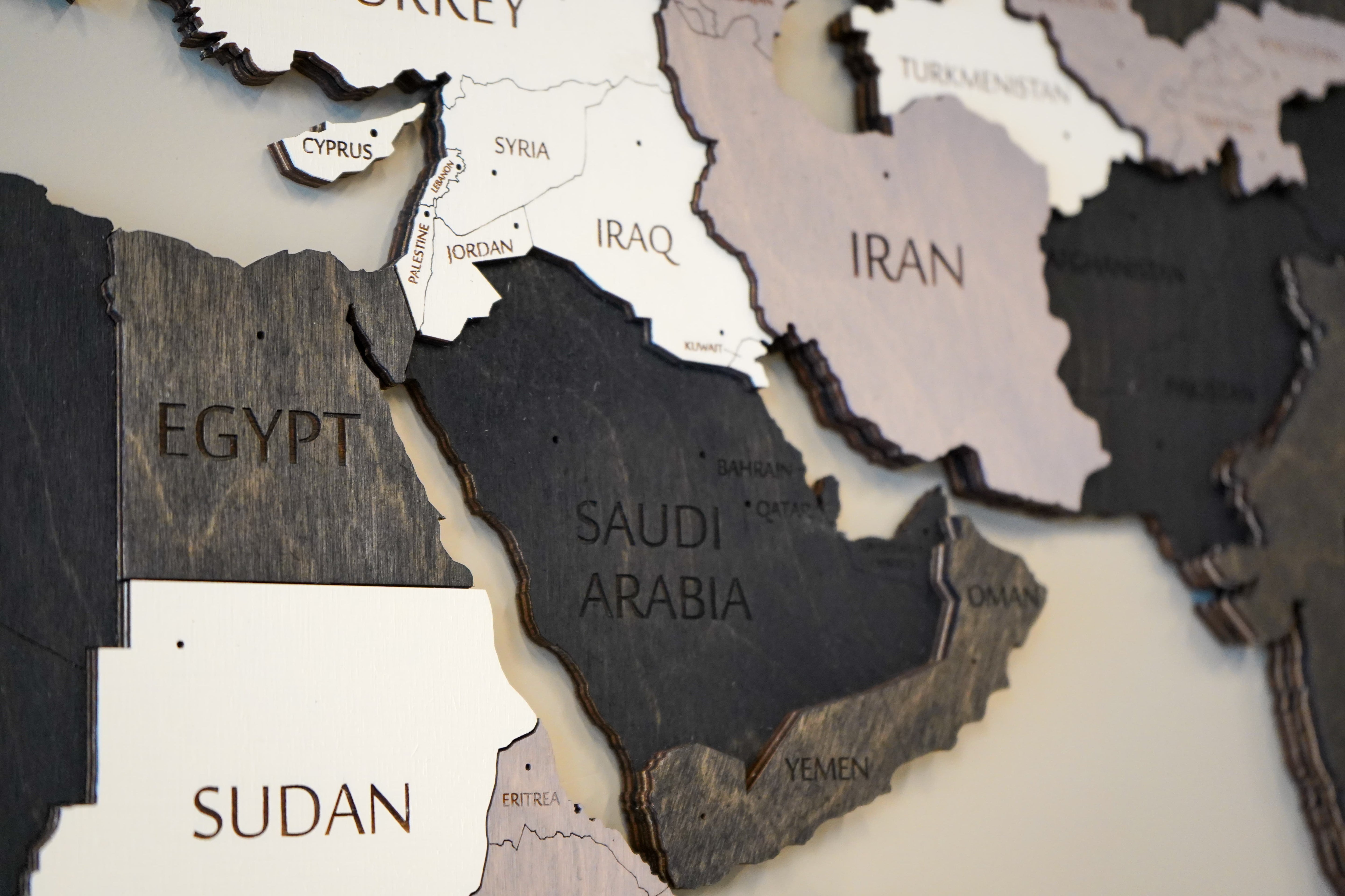 3D Black and White Wooden World Map