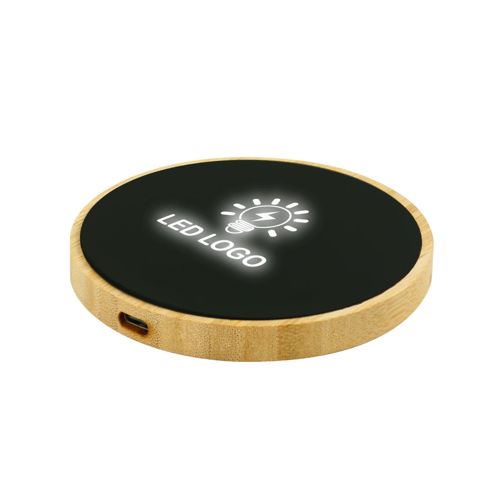 Bamboo Wireless Charger 15W Fast Charging & LED Logo