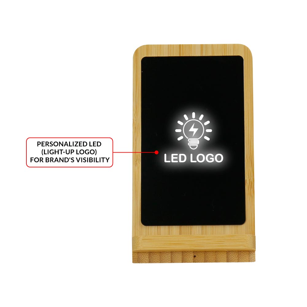 Bamboo Fast Wireless Charger Stand 15W with LED Logo