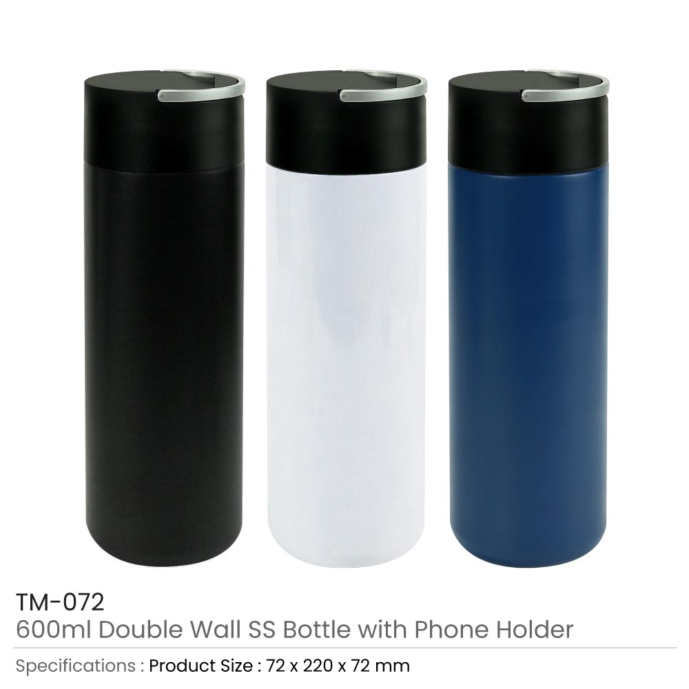 Double Wall SS Bottle, Twist-off Lid with Phone Holder 600 ml
