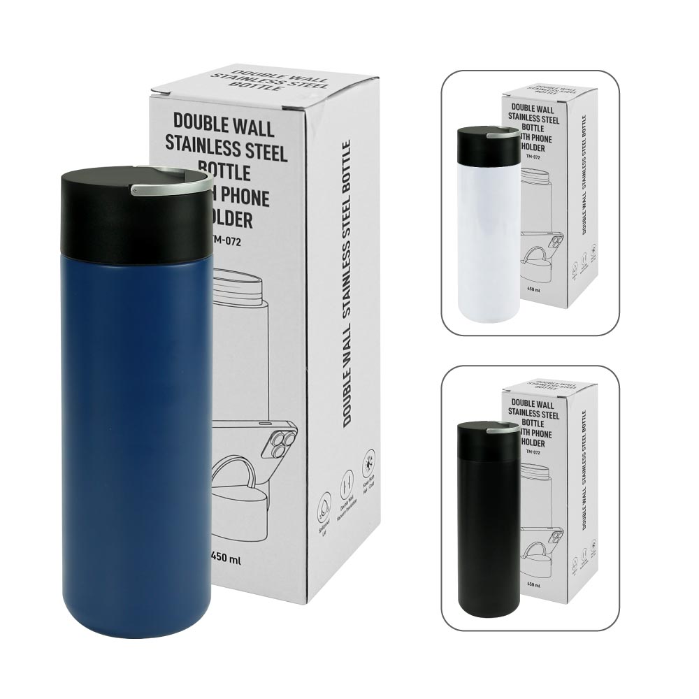 Double Wall SS Bottle, Twist-off Lid with Phone Holder 600 ml