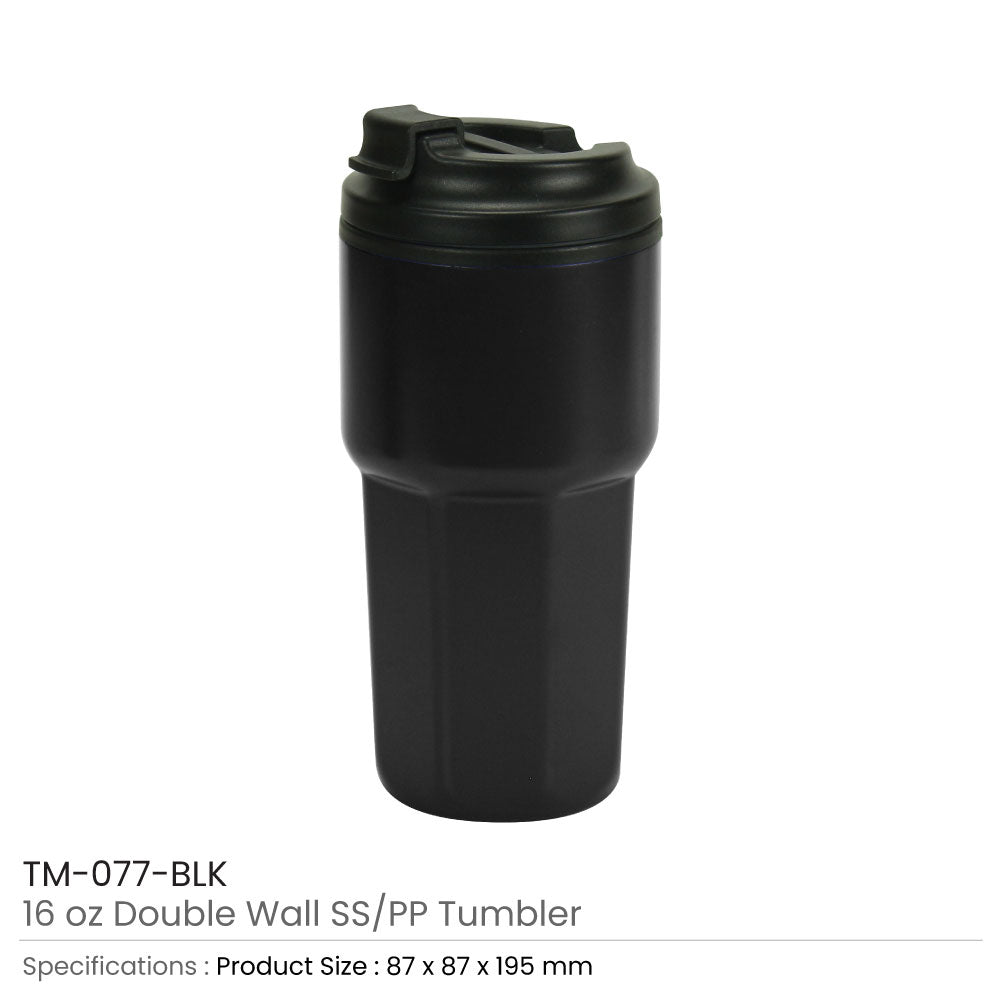 Double Wall Tumblers Flip-top PP Lid in 473ml