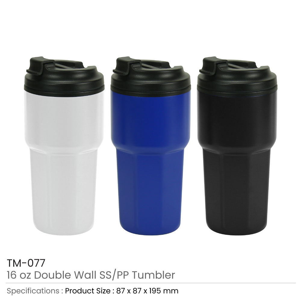 Double Wall Tumblers Flip-top PP Lid in 473ml