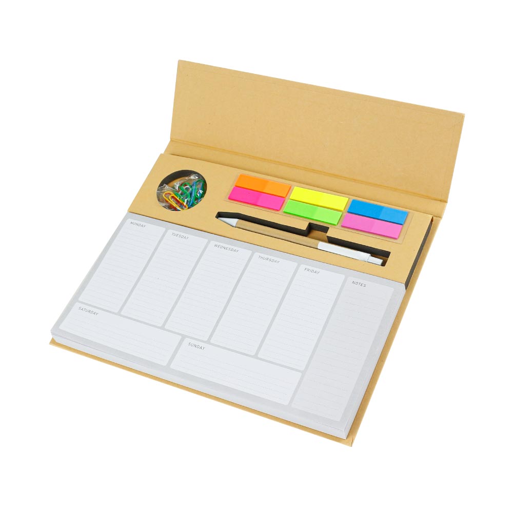 Eco-Friendly Weekly Planner Kit with Pen, Clip, Sticky Notes