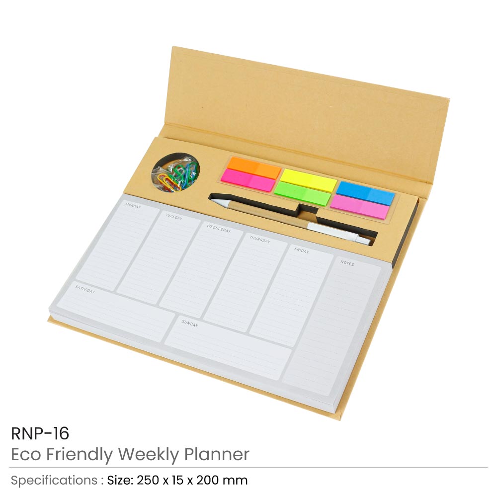 Eco-Friendly Weekly Planner Kit with Pen, Clip, Sticky Notes