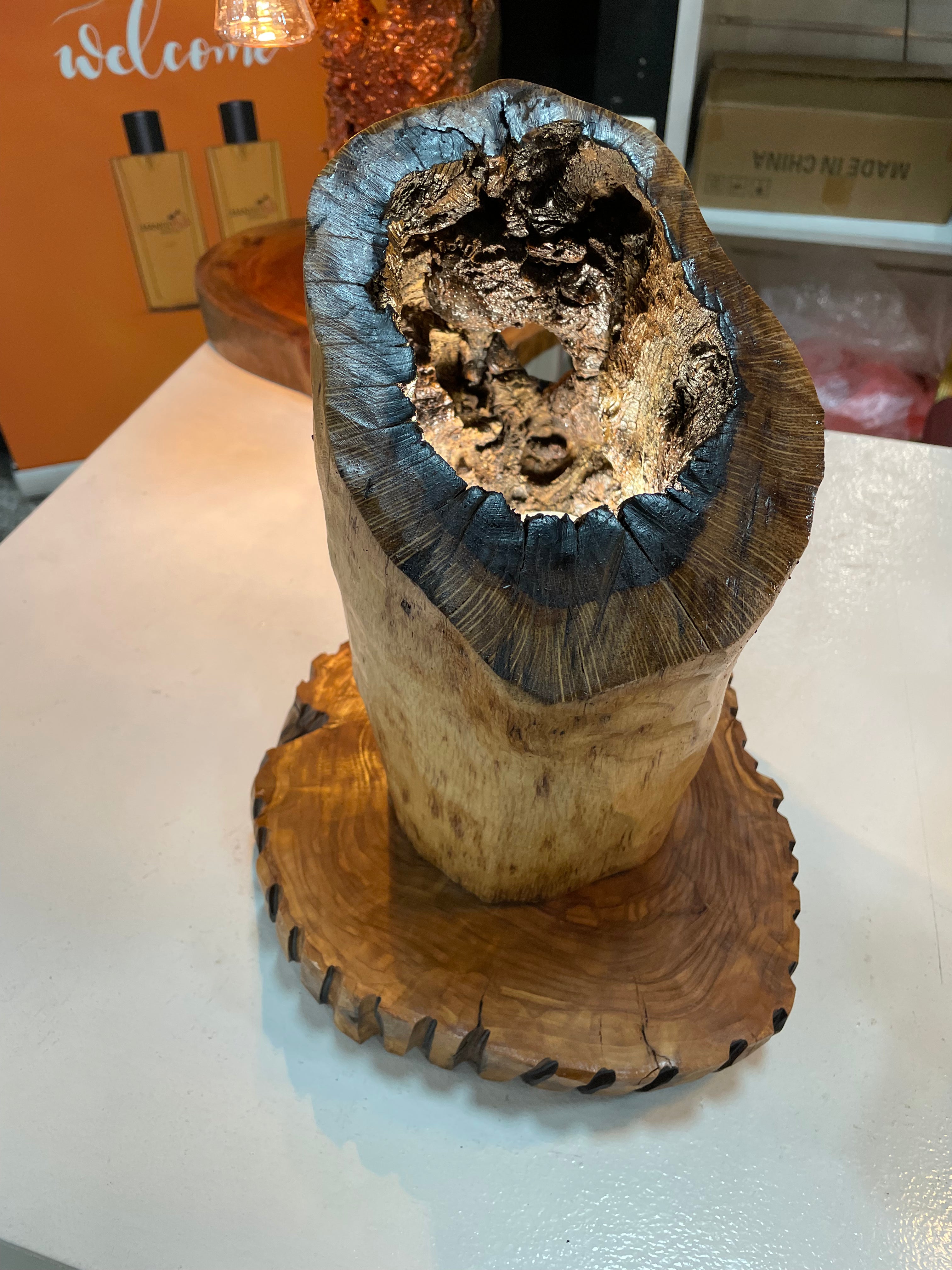 Olive wood table lamp