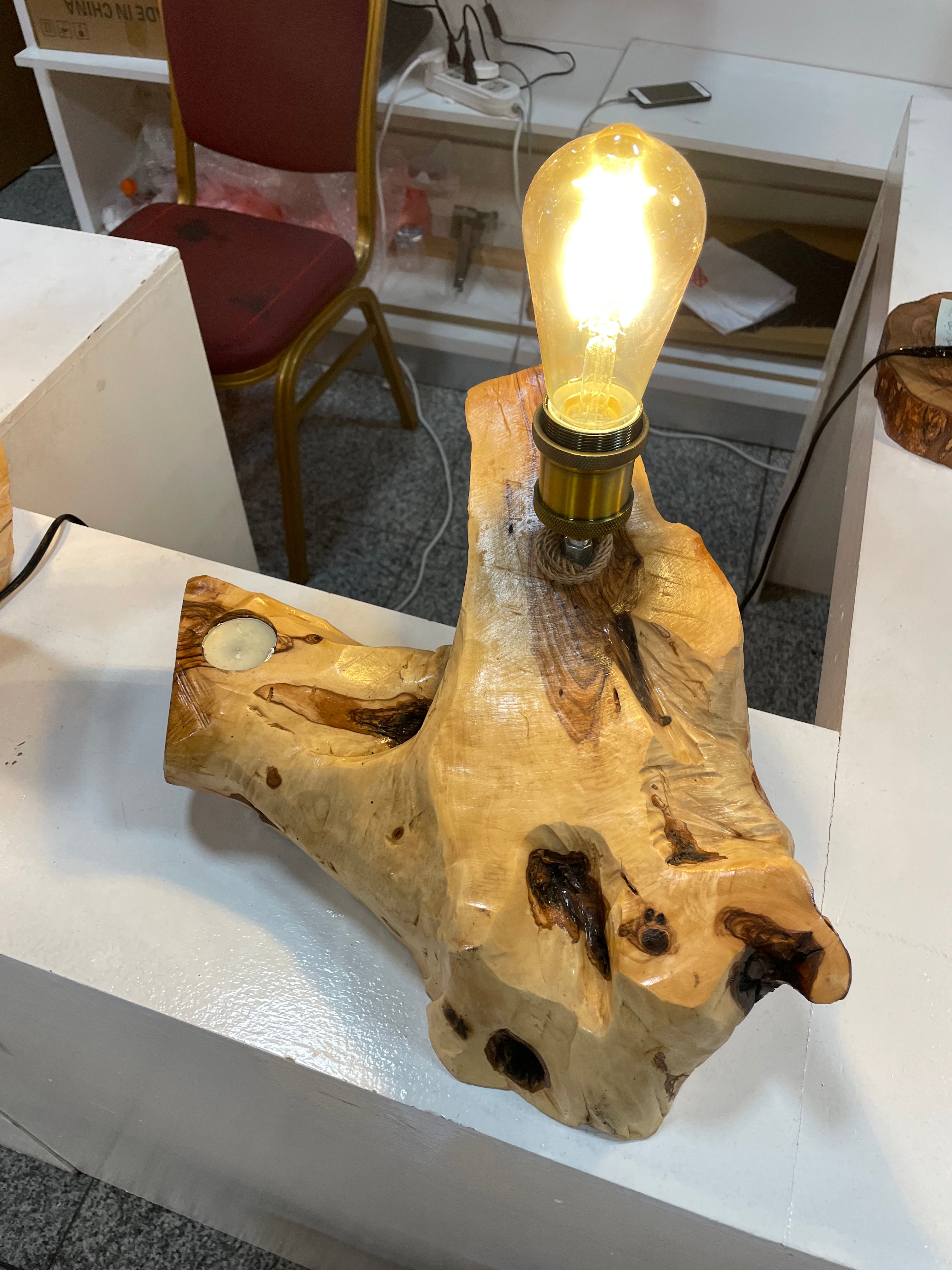 Olive wood table lamp