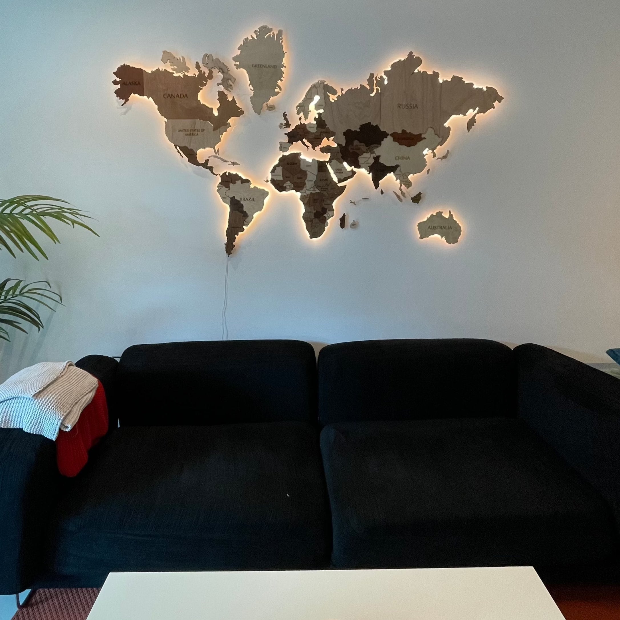 Wooden World Map with LED Light