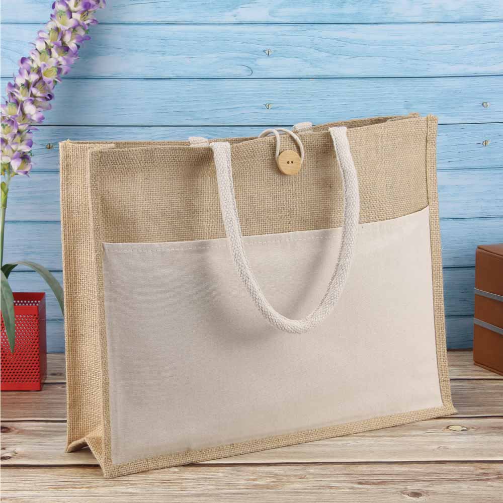 Jute Bags with Cotton Pocket and Handle