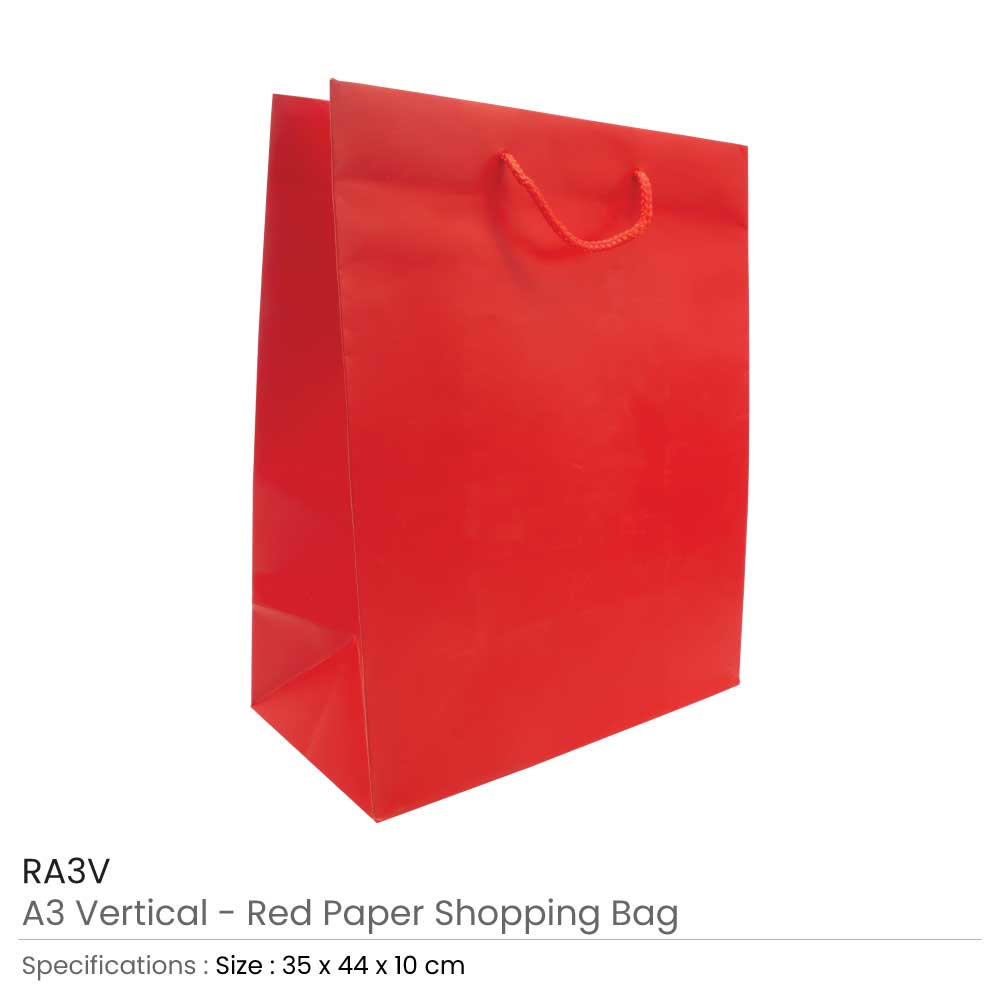 A3 Vertical Red Paper Shopping Bags