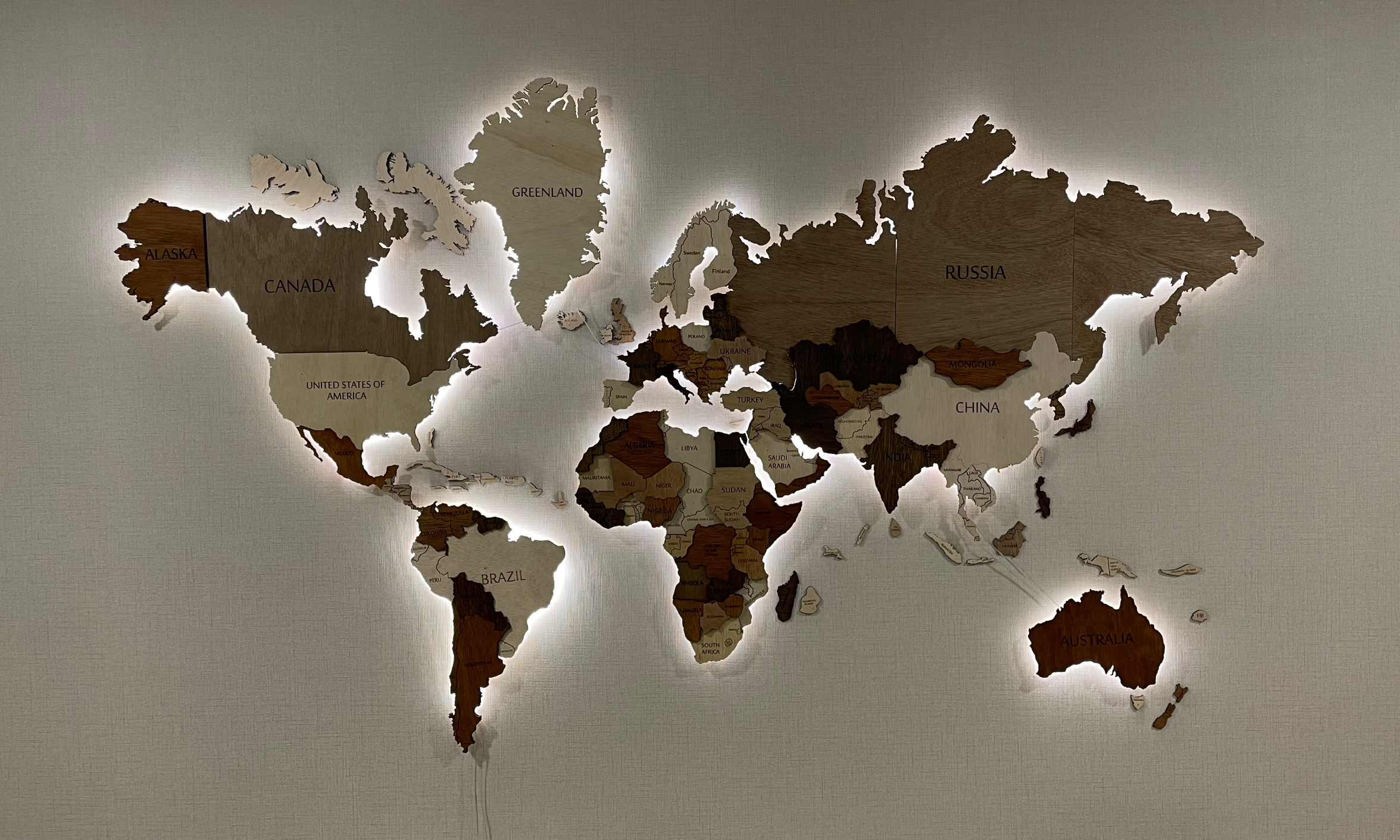 Wooden World Map with LED Light