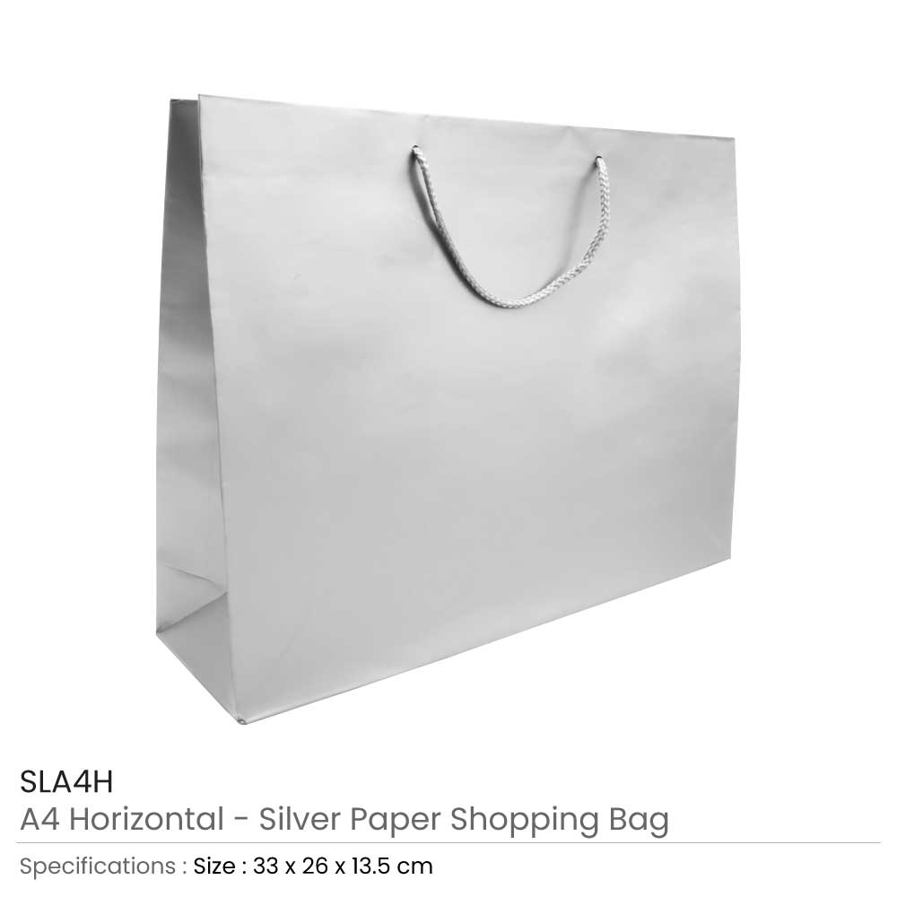 A4 Horizontal Silver Paper Shopping Bags