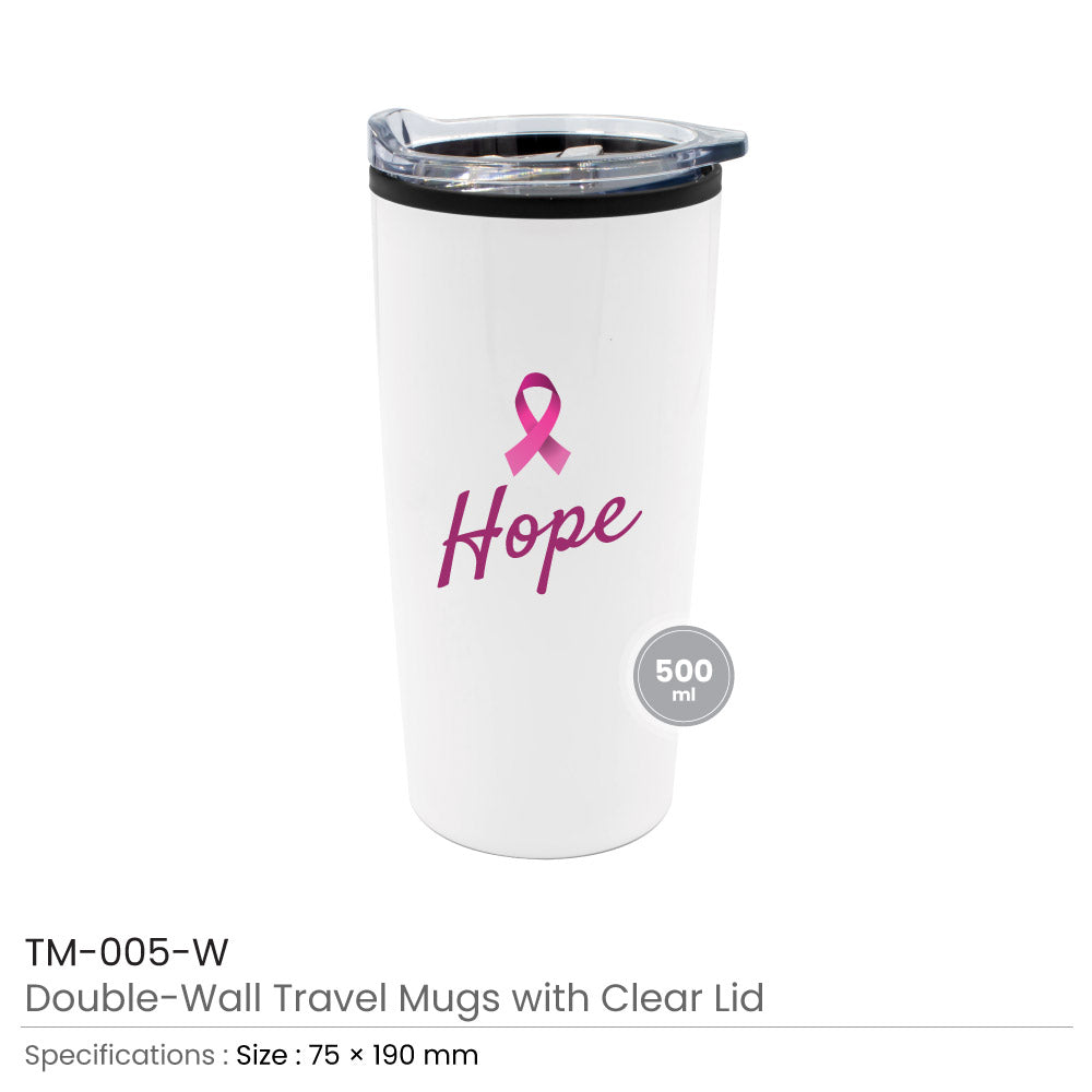 Travel Mugs with Breast Cancer Awareness Logo