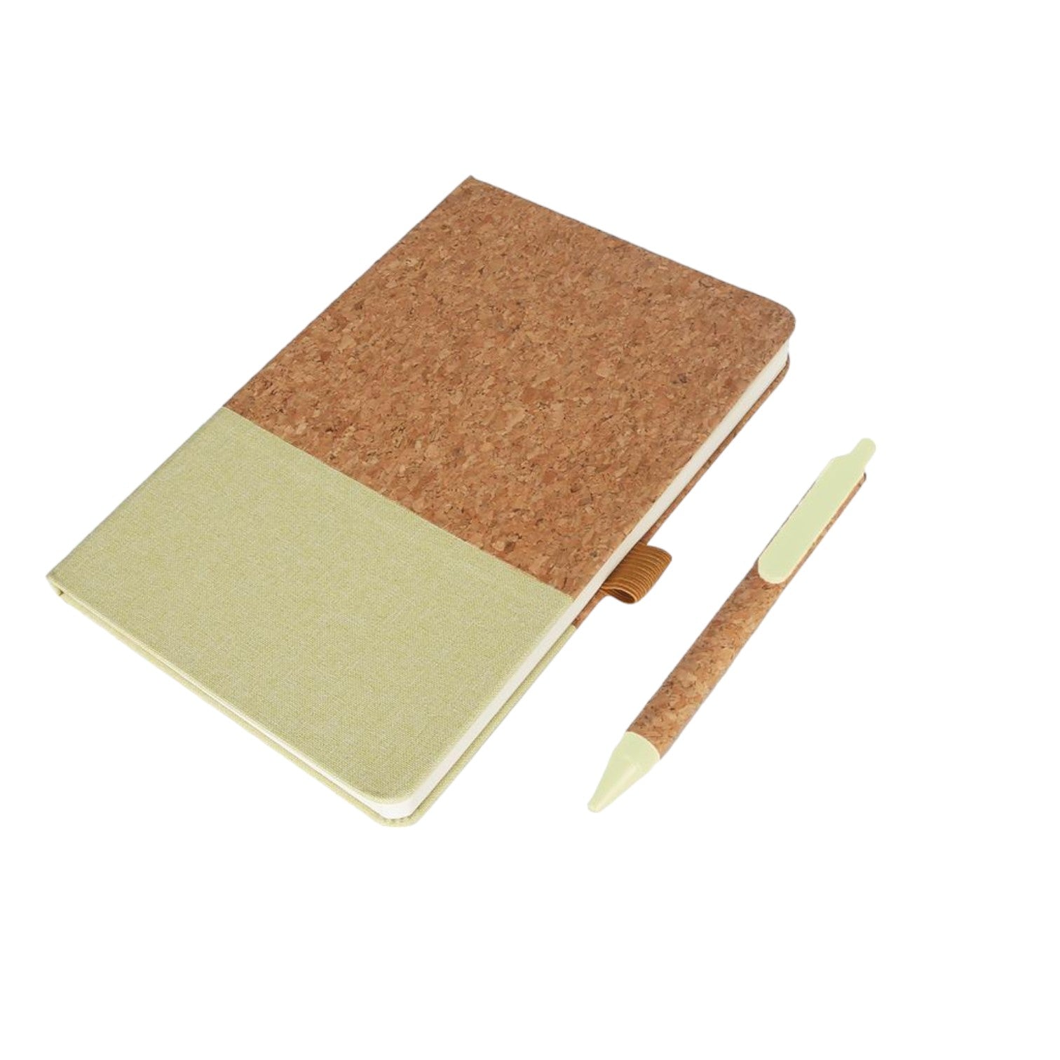 A5 Cork Fabric Hard Cover Notebook and Pen Set - Green