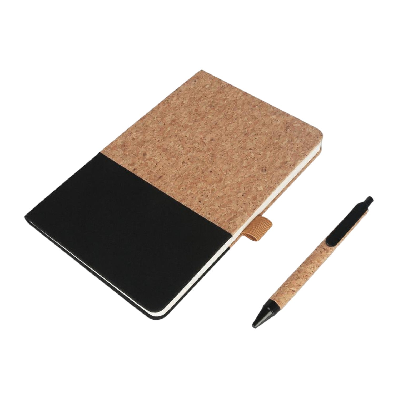 A5 Cork Fabric Hard Cover Notebook and Pen Set - Black
