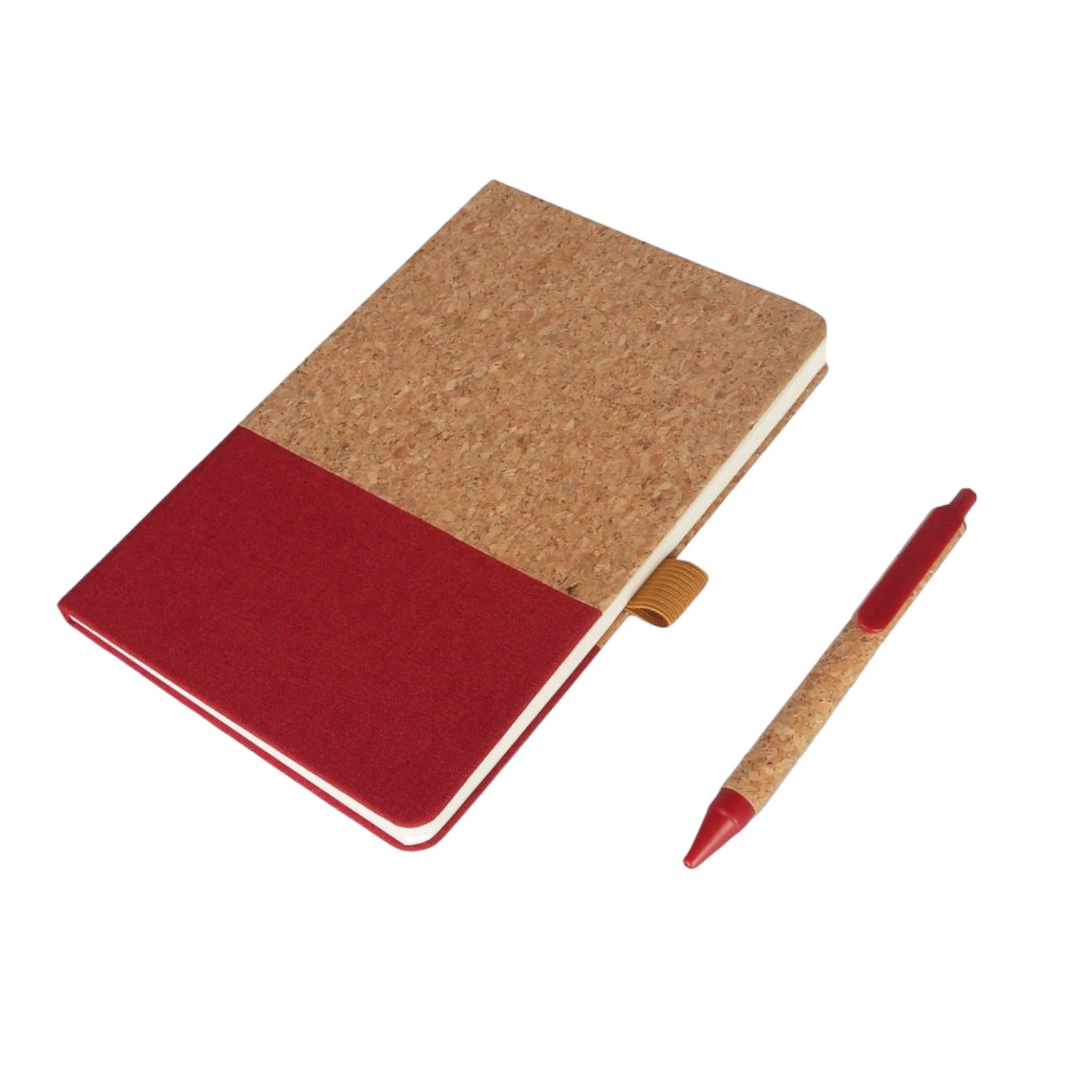 A5 Cork Fabric Hard Cover Notebook and Pen Set - Red