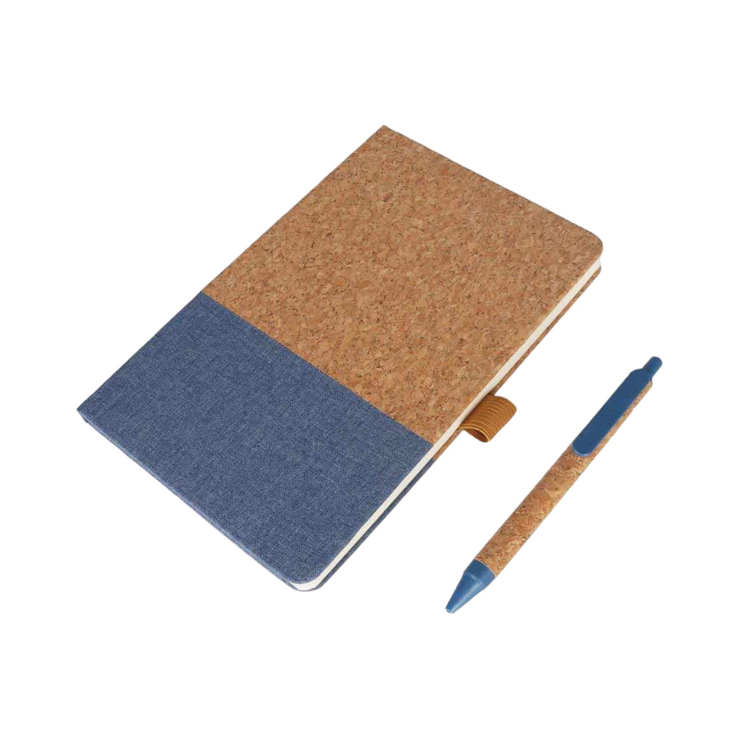 A5 Cork Fabric Hard Cover Notebook and Pen Set - Blue