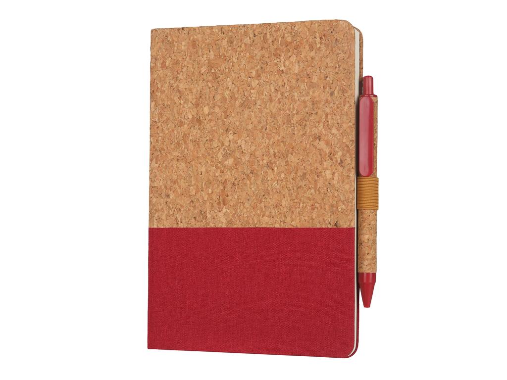 A5 Cork Fabric Hard Cover Notebook and Pen Set - Red