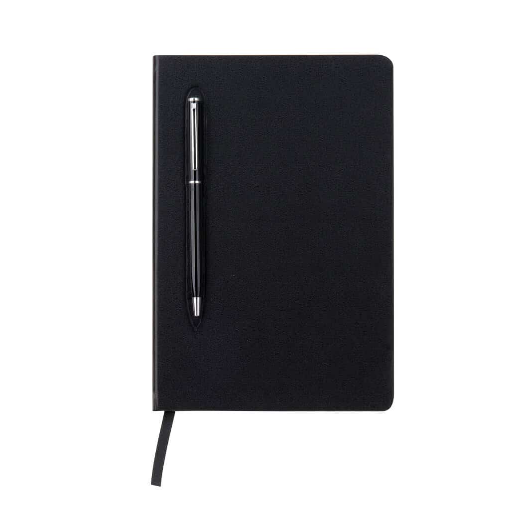 A5 Hard Cover Notebook with Metal Pen - Black