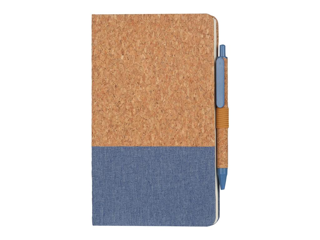 A5 Cork Fabric Hard Cover Notebook and Pen Set - Blue