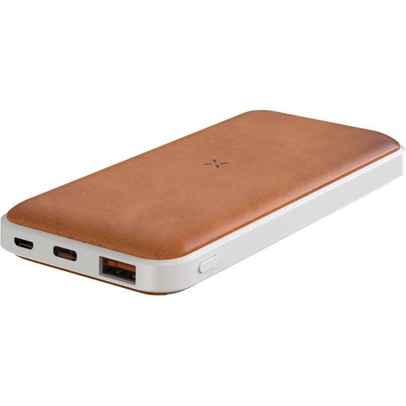 Recycled Leather 10000mAh PD Powerbank - White/Tan