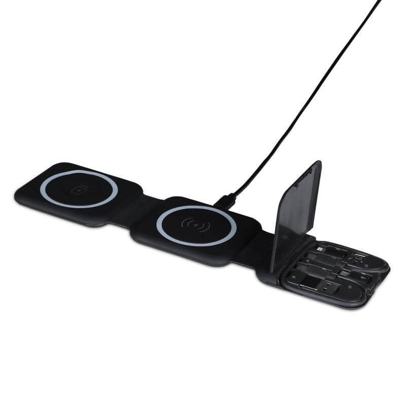 2 in 1 Wireless Charger with Multi Cable Set - Black