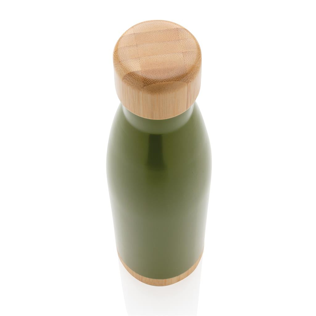 Double Wall Stainless Bottle with Bamboo Lid and Base - Green