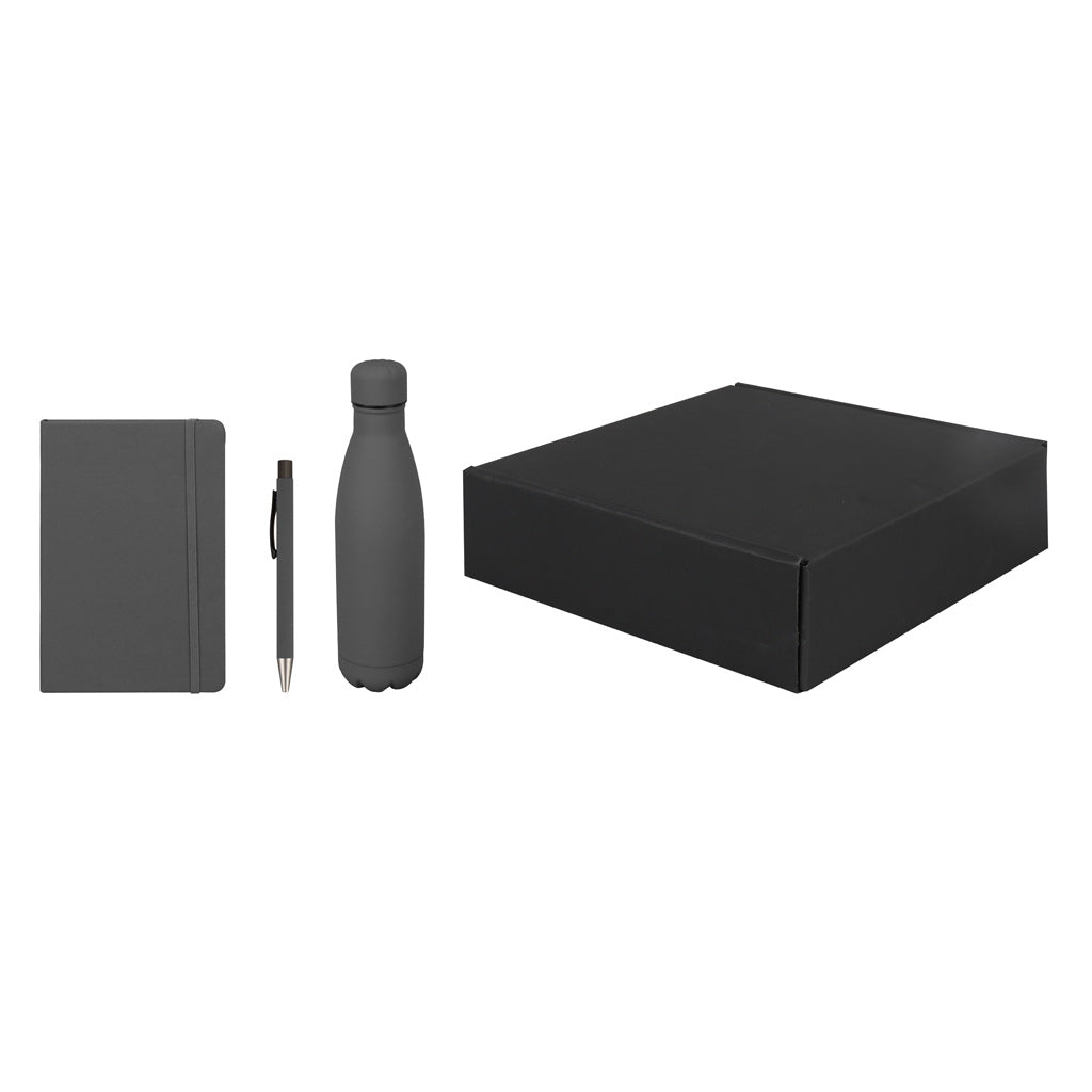 Set of Stainless Bottle, Notebook and Pen - Grey