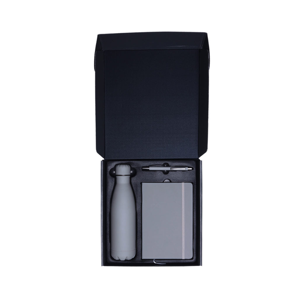 Set of Stainless Bottle, Notebook and Pen - Grey
