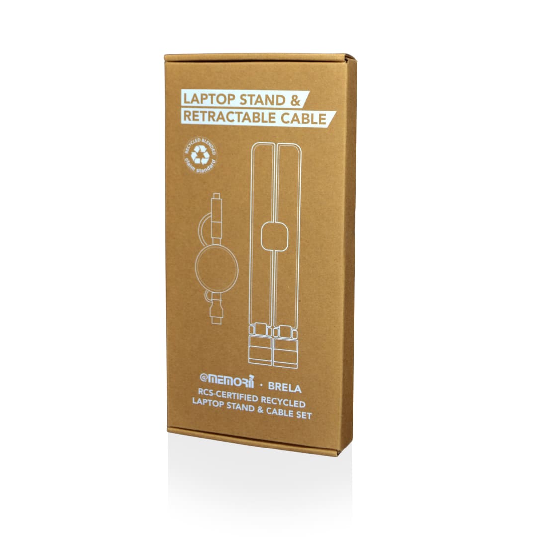 Set of Recycled Laptop Stand and retractable cable - White