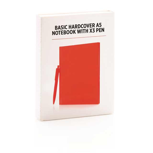 A5 Hard Cover Notebook With Pen - Red
