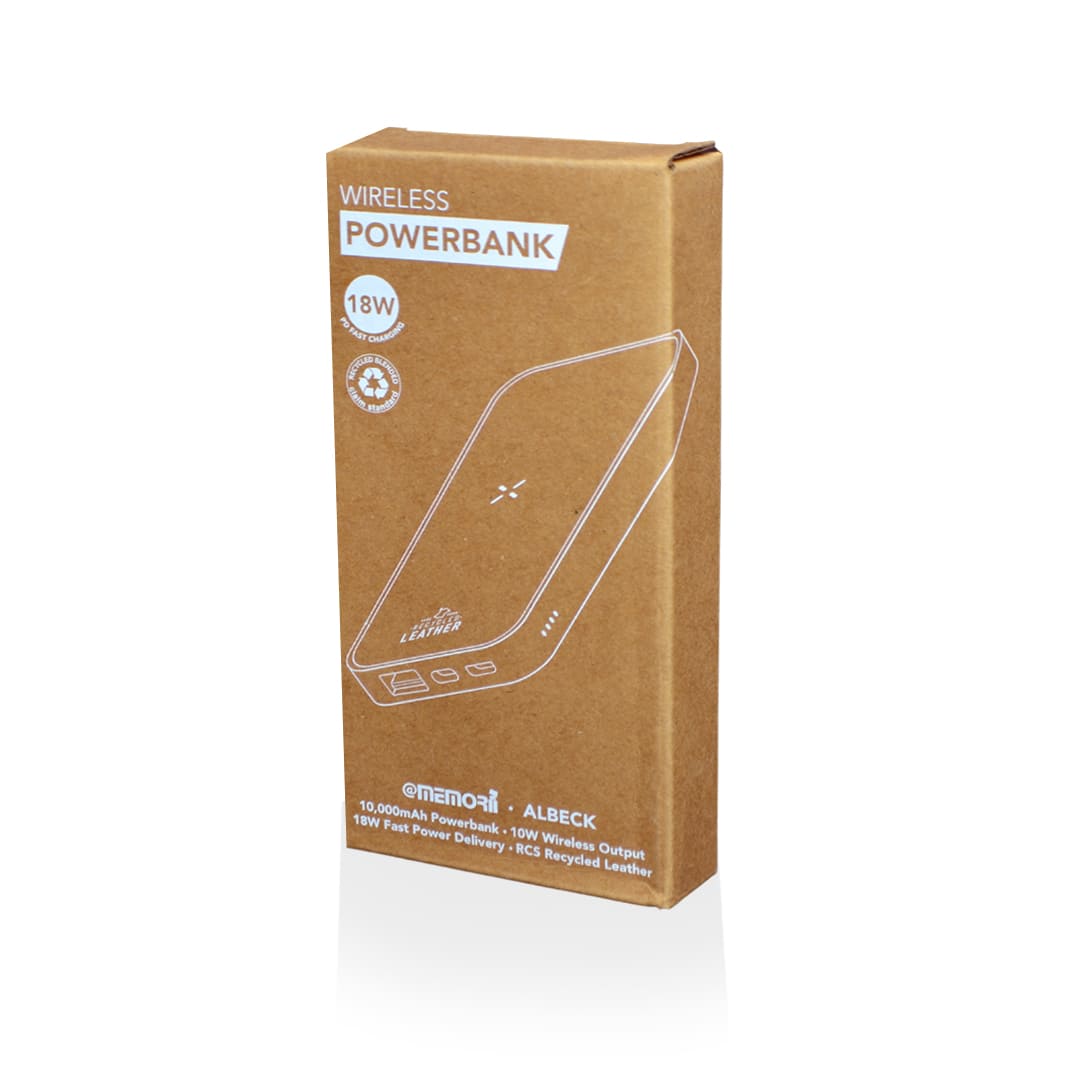 Recycled Leather 10000mAh PD Powerbank - White/Tan
