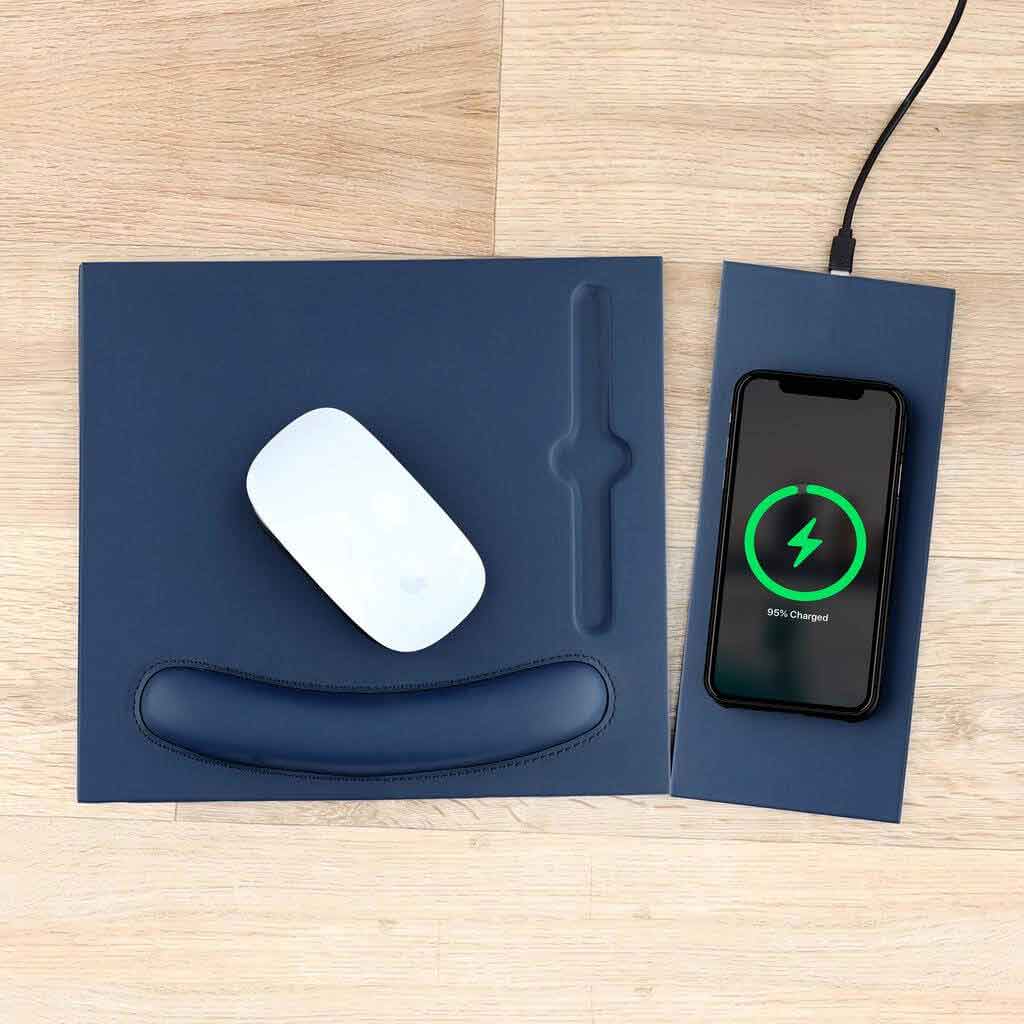10W Wireless Charger PU Mouse Pad - Navy Blue