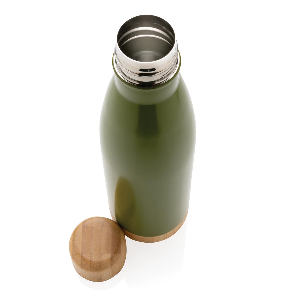 Double Wall Stainless Bottle with Bamboo Lid and Base - Green
