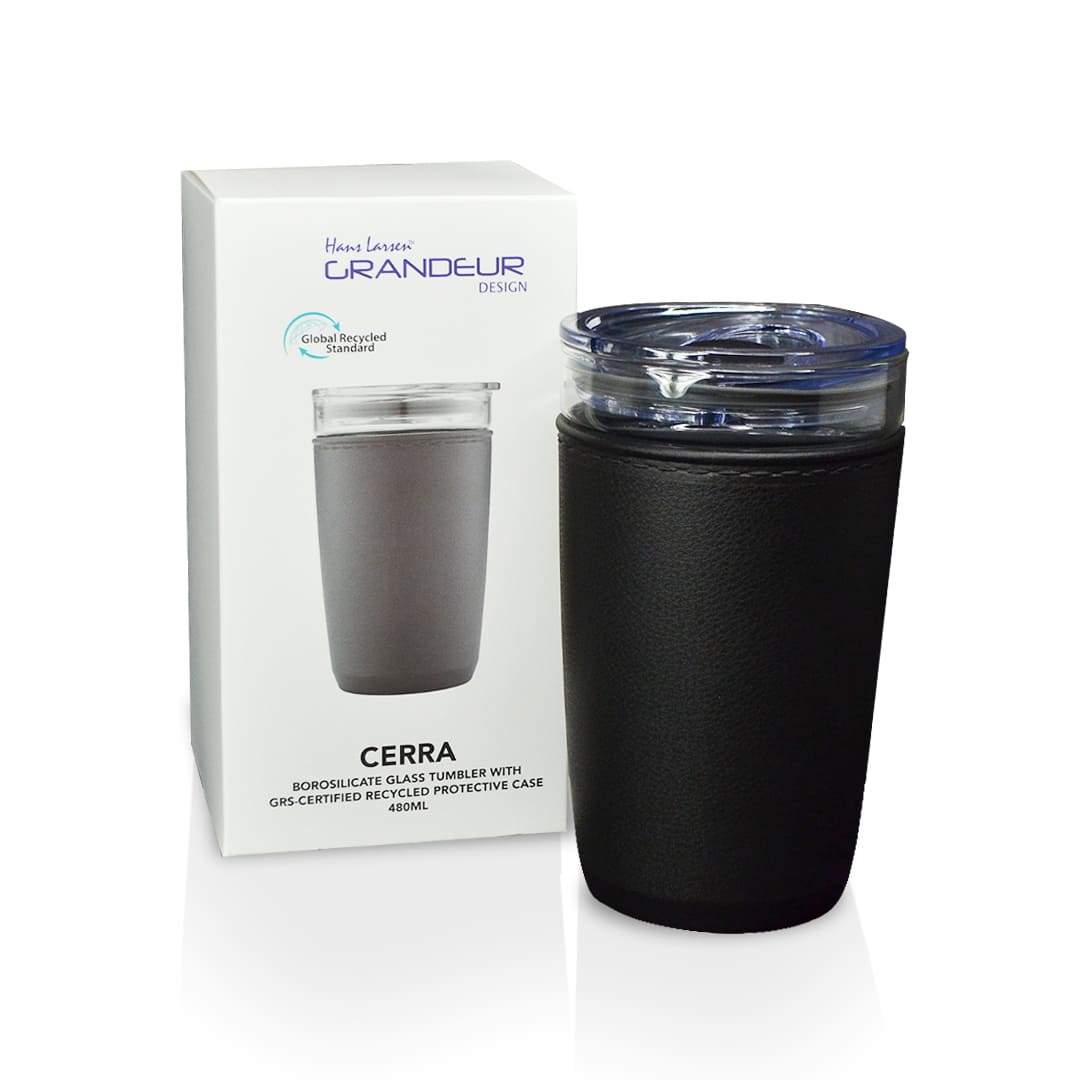 Glass Tumbler with Recycled Protective Sleeve - Black