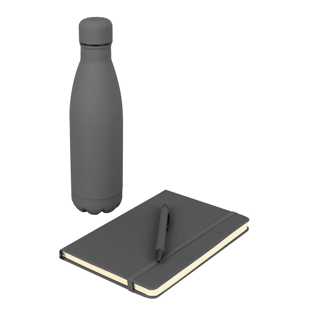 Set of Stainless Bottle, Notebook and Pen - Grey