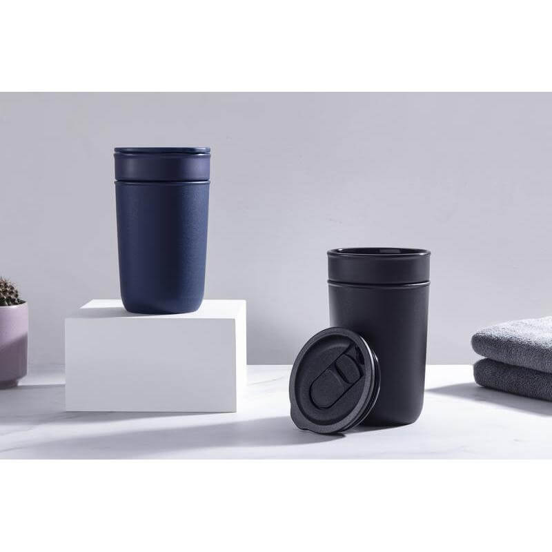 Ceramic Tumbler With Recycled Protective Sleeve - Black
