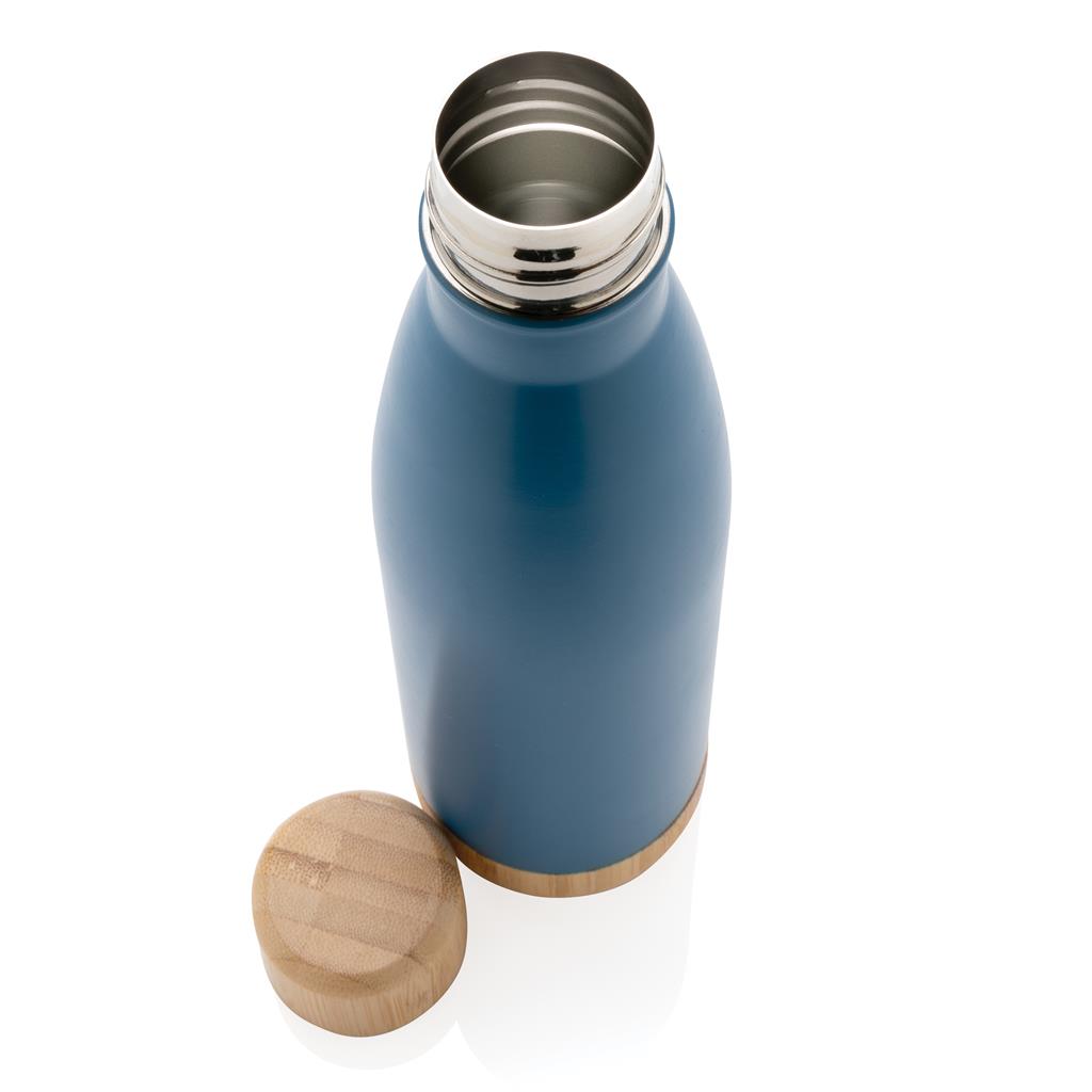 Double Wall Stainless Bottle with Bamboo Lid and Base - Blue