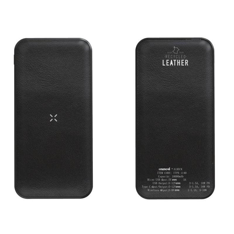 Recycled Leather 10000mAh PD Powerbank - Black