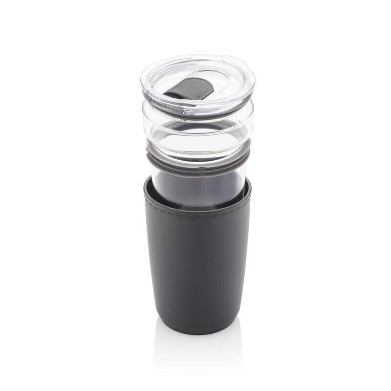 Glass Tumbler with Recycled Protective Sleeve - Black