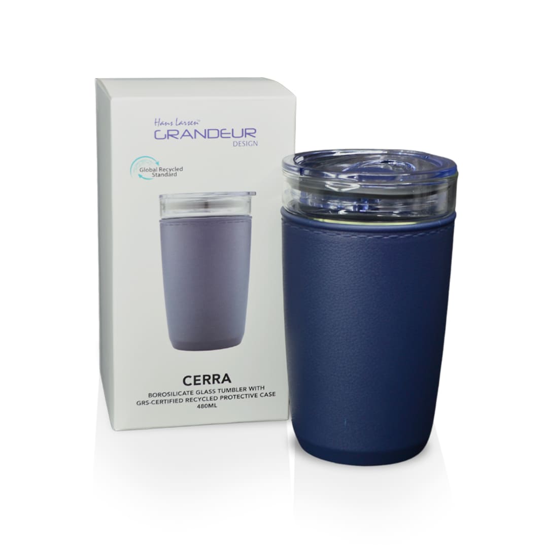 Glass Tumbler with Recycled Protective Sleeve - Blue