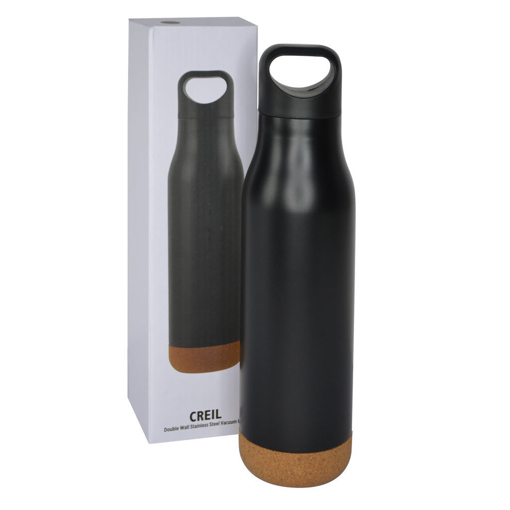 Insulated Water Bottle with Cork Base - Black