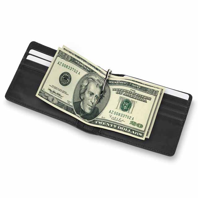 Classic Genuine Leather Clip Wallet - Black