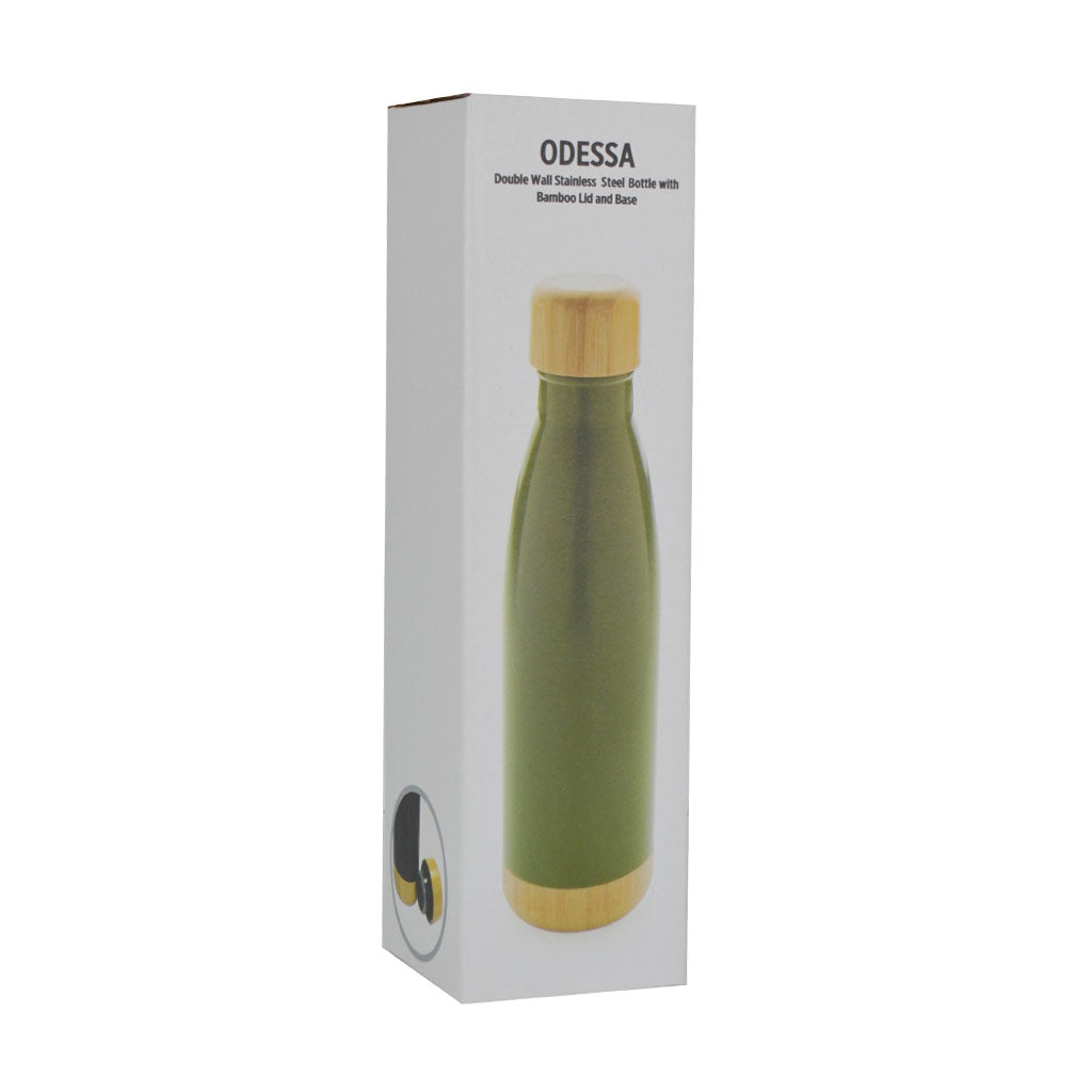 Double Wall Stainless Bottle with Bamboo Lid and Base - Green