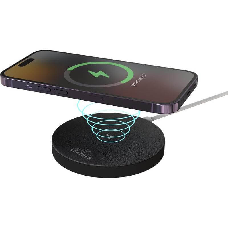 Recycled Leather 15W Wireless Charger - Black