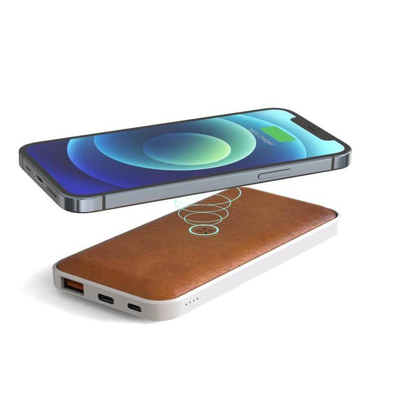 Recycled Leather 10000mAh PD Powerbank - White/Tan