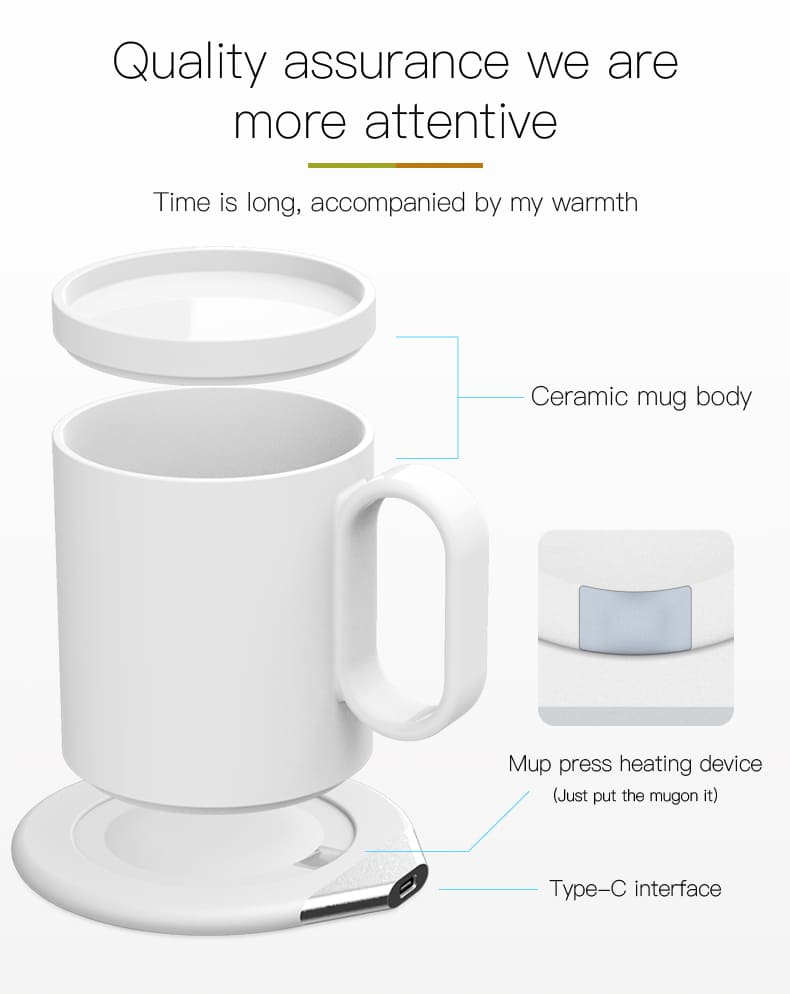 Smart Mug Warmer with Wireless Charger - White